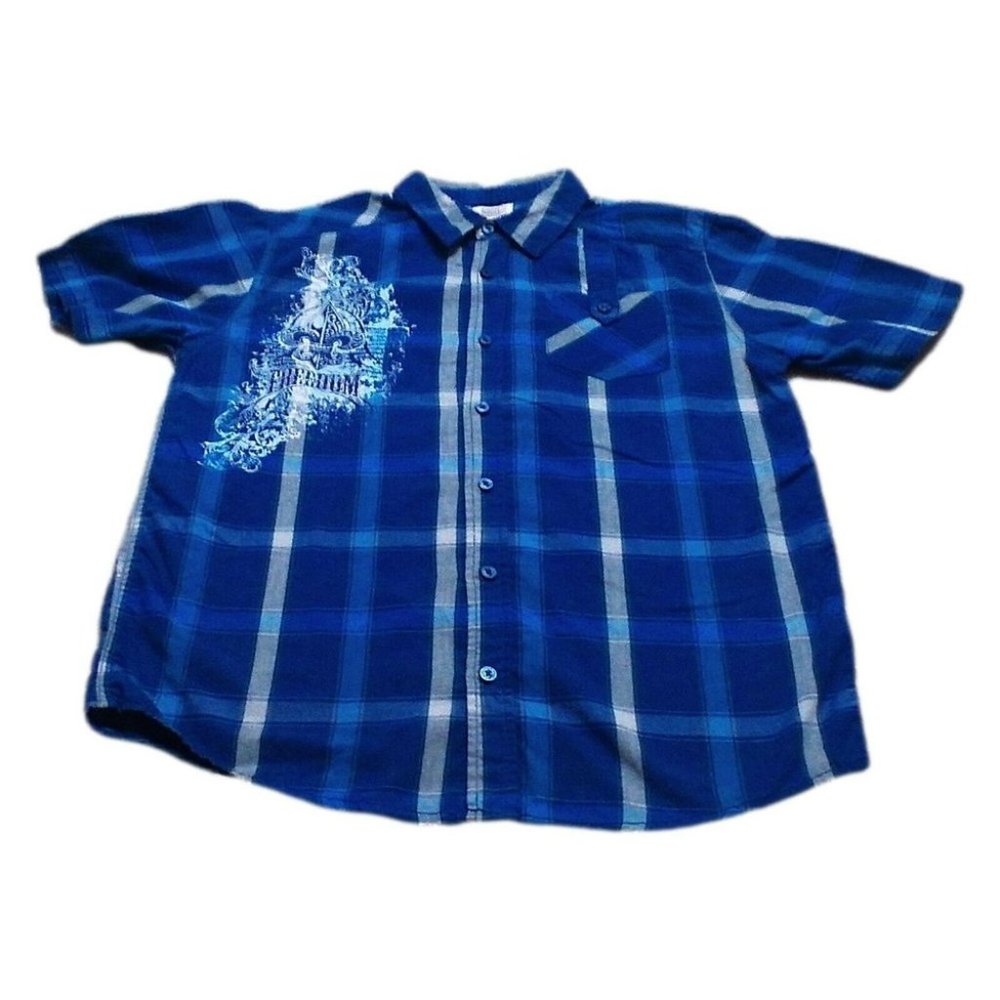 Route 66 Freedom Graphic Design Button Down Collar Top Blue/White Sze XL (14-16) - Picture 12 of 12